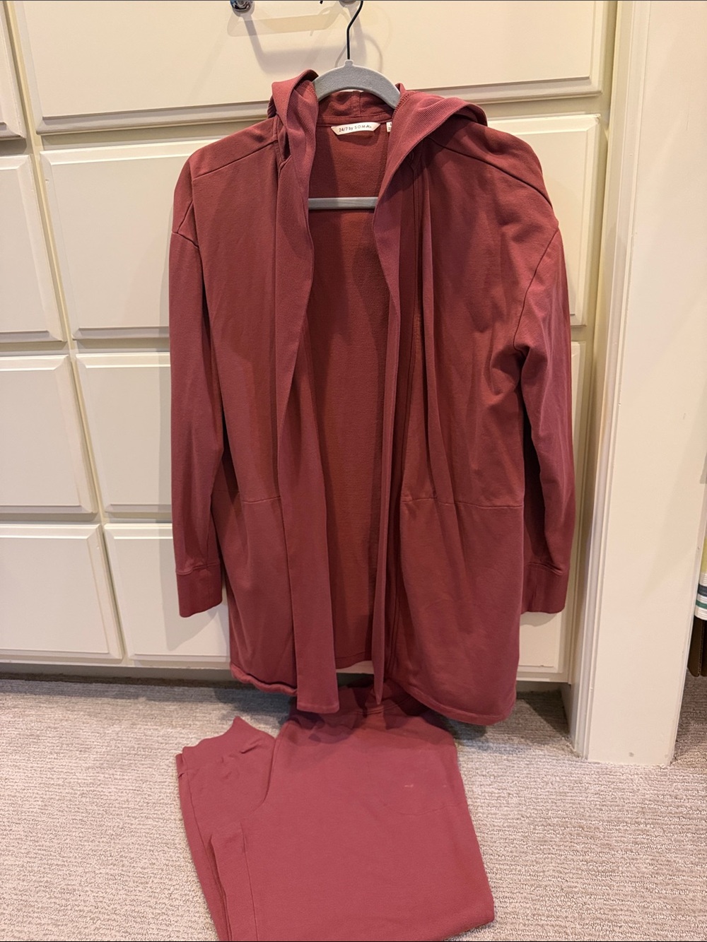 Soma Hooded Open-Front Coatigan in Rosewood